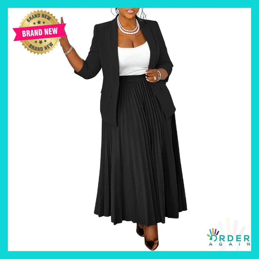 Plus Size Two Piece Blazer Skirt Set Elegant Business Casual Office Wear